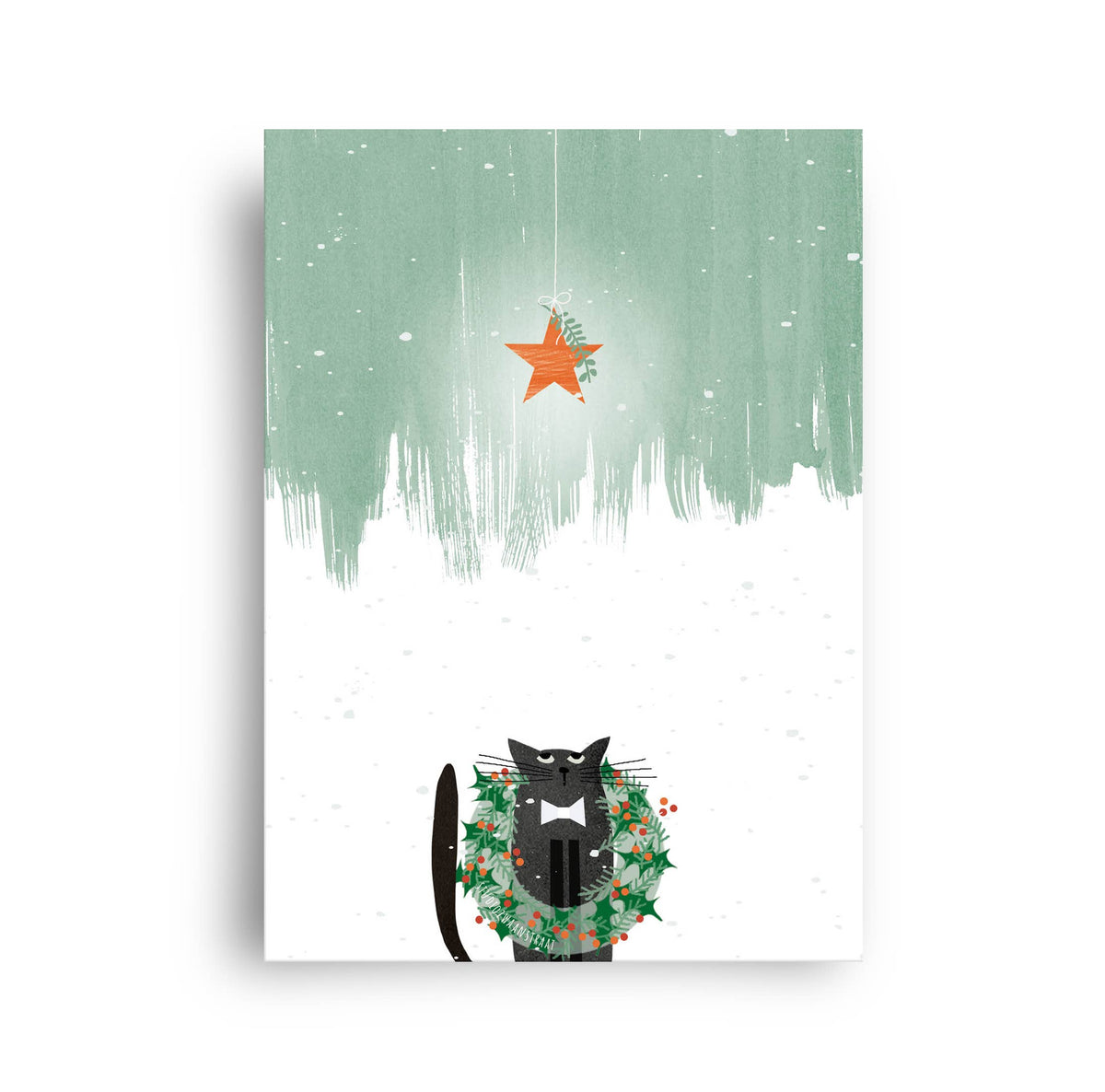 Ansichtkaart - Kerstkrans kat