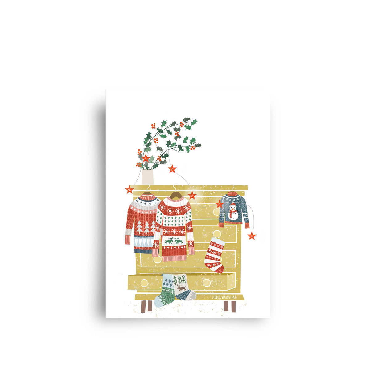 Ansichtkaart Kersttrui - gele kast