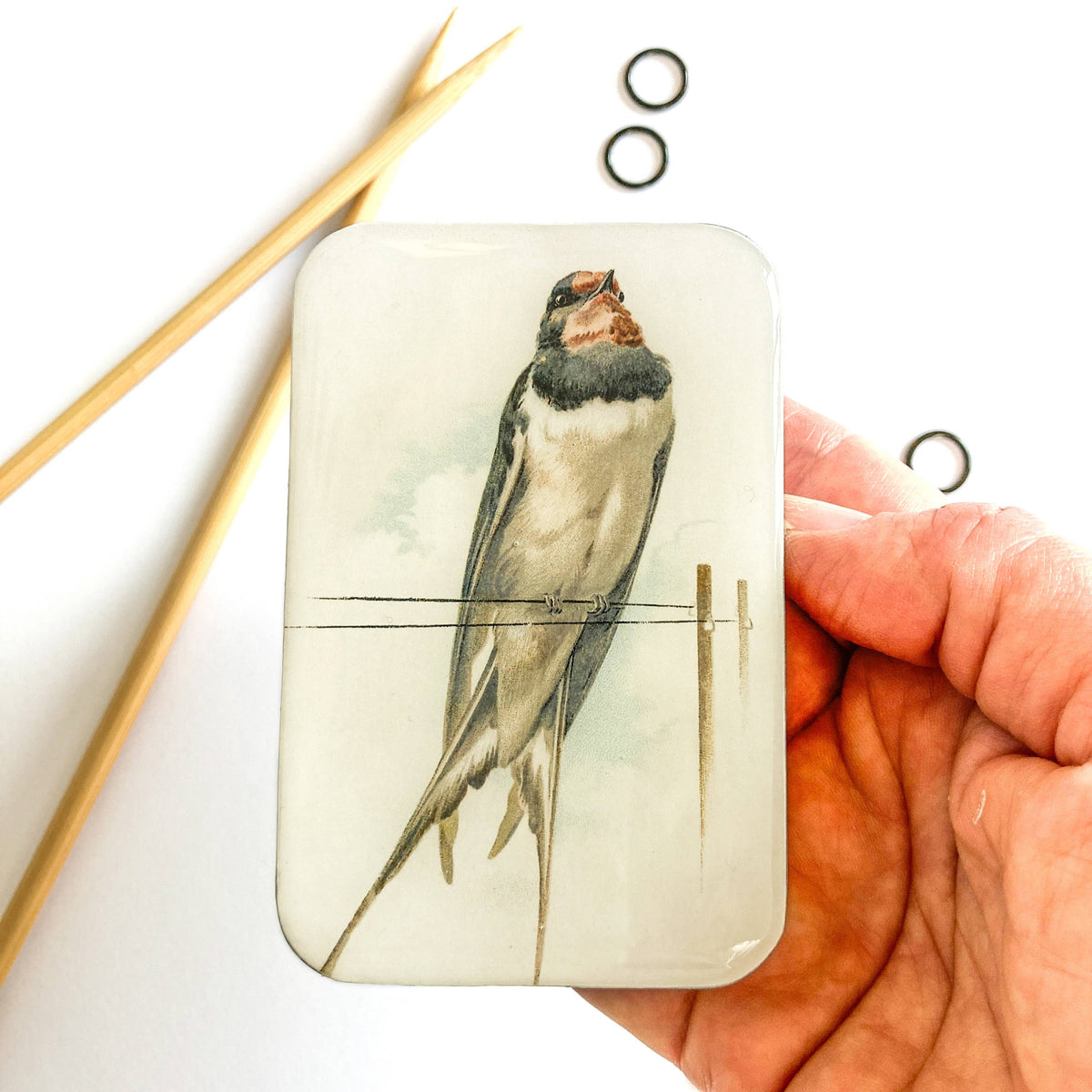 Vintage French Swallow Notion Tin -  Firefly Notes
