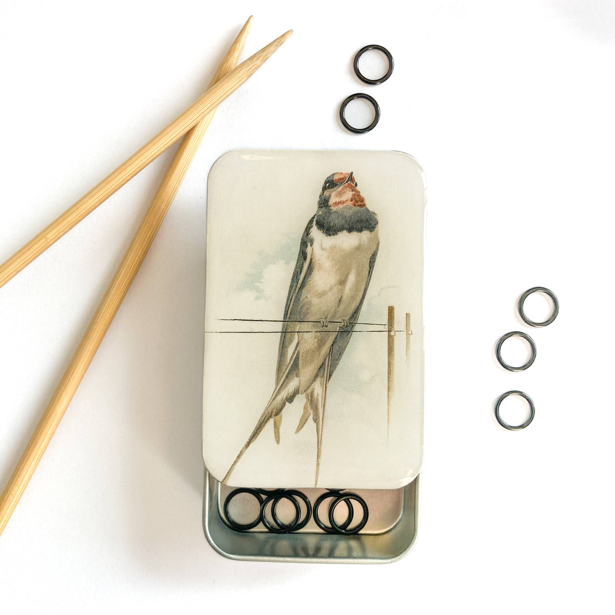 Vintage French Swallow Notion Tin -  Firefly Notes