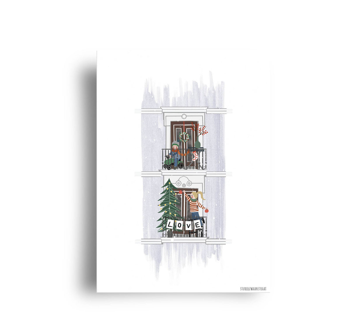 Ansichtkaart - serie kerst - Kerstbalkon