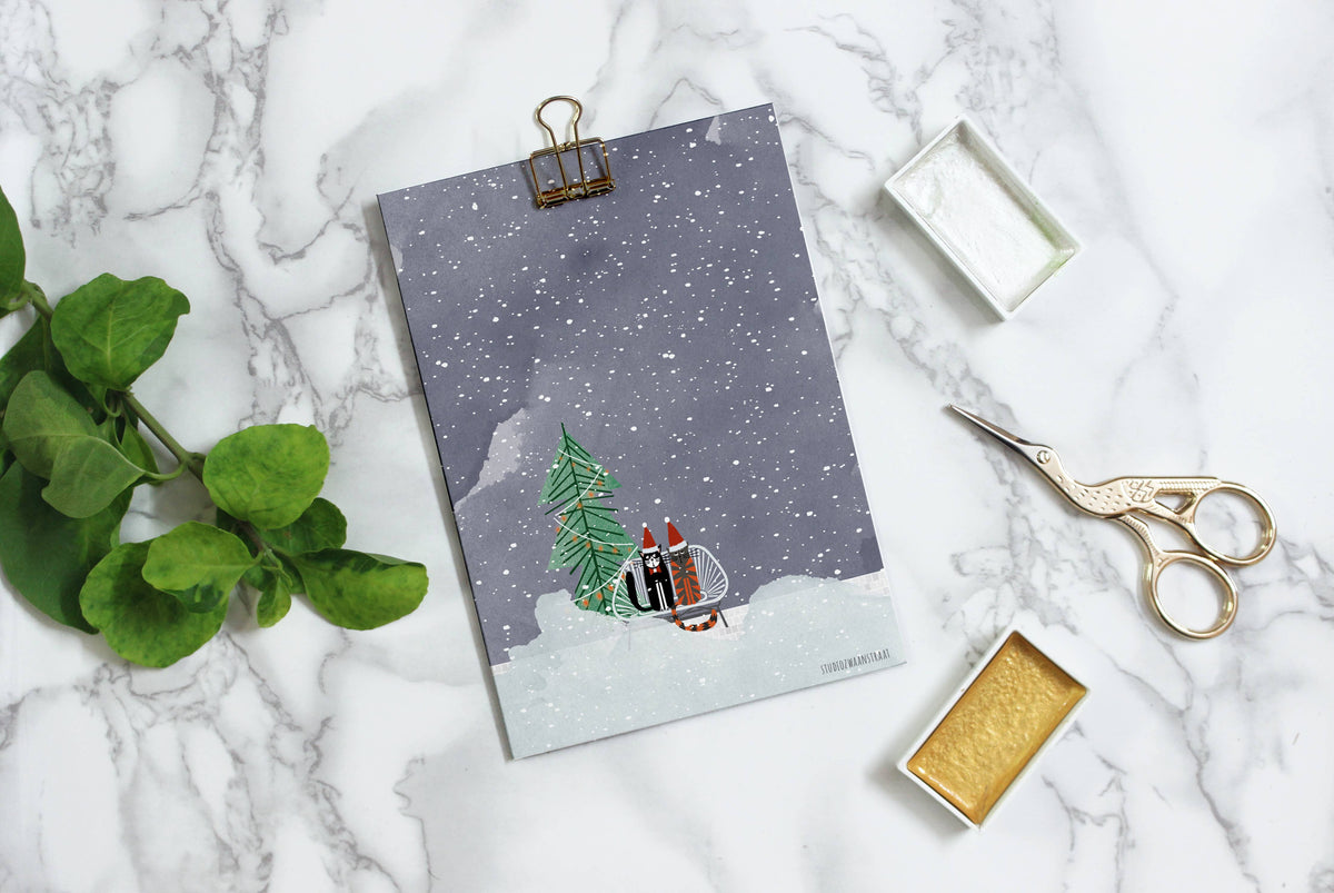 Ansichtkaart kerstserie - Ot en Sien vieren kerst
