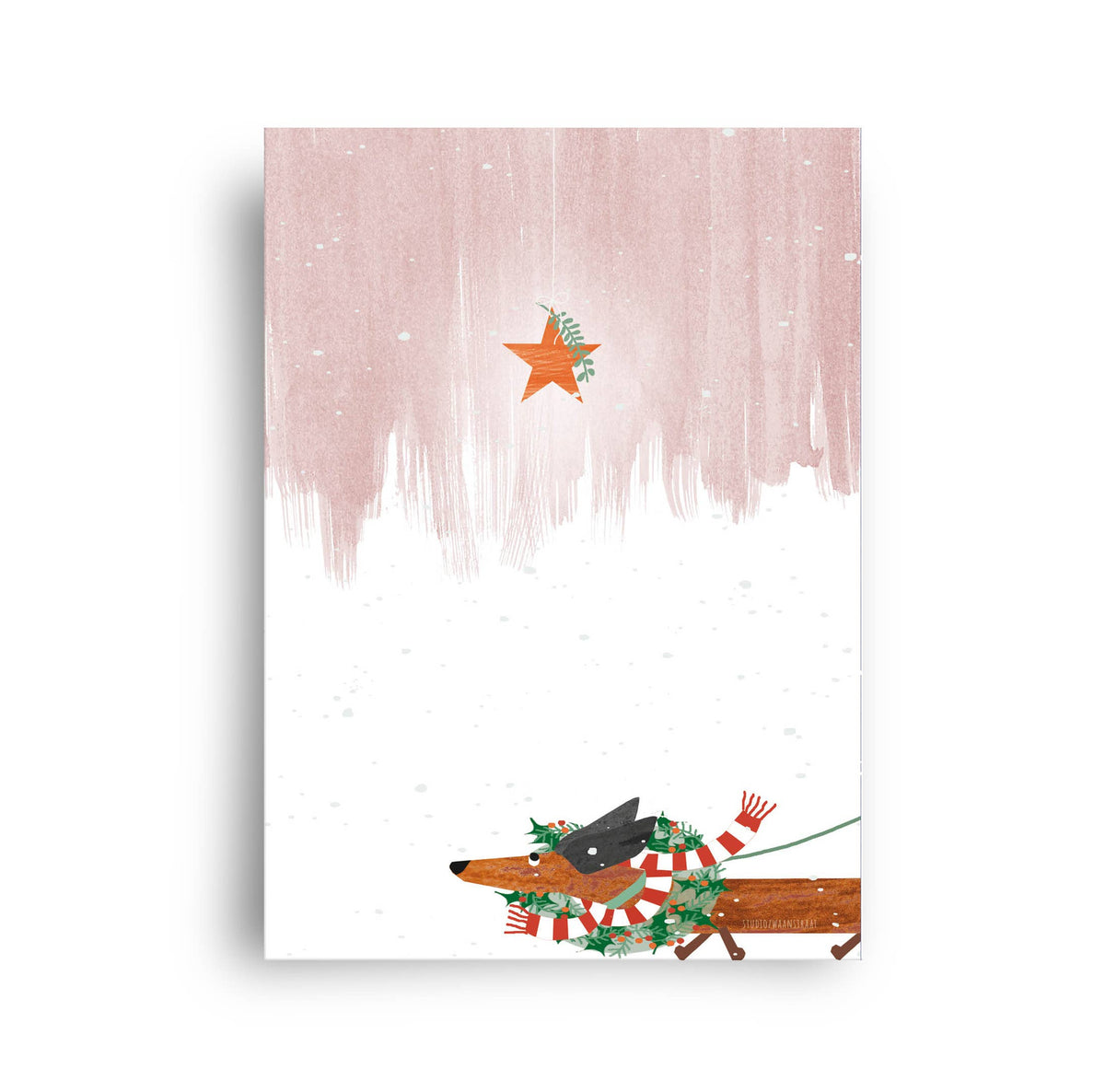 Ansichtkaart - kerstserie - Hond met kerstkrans