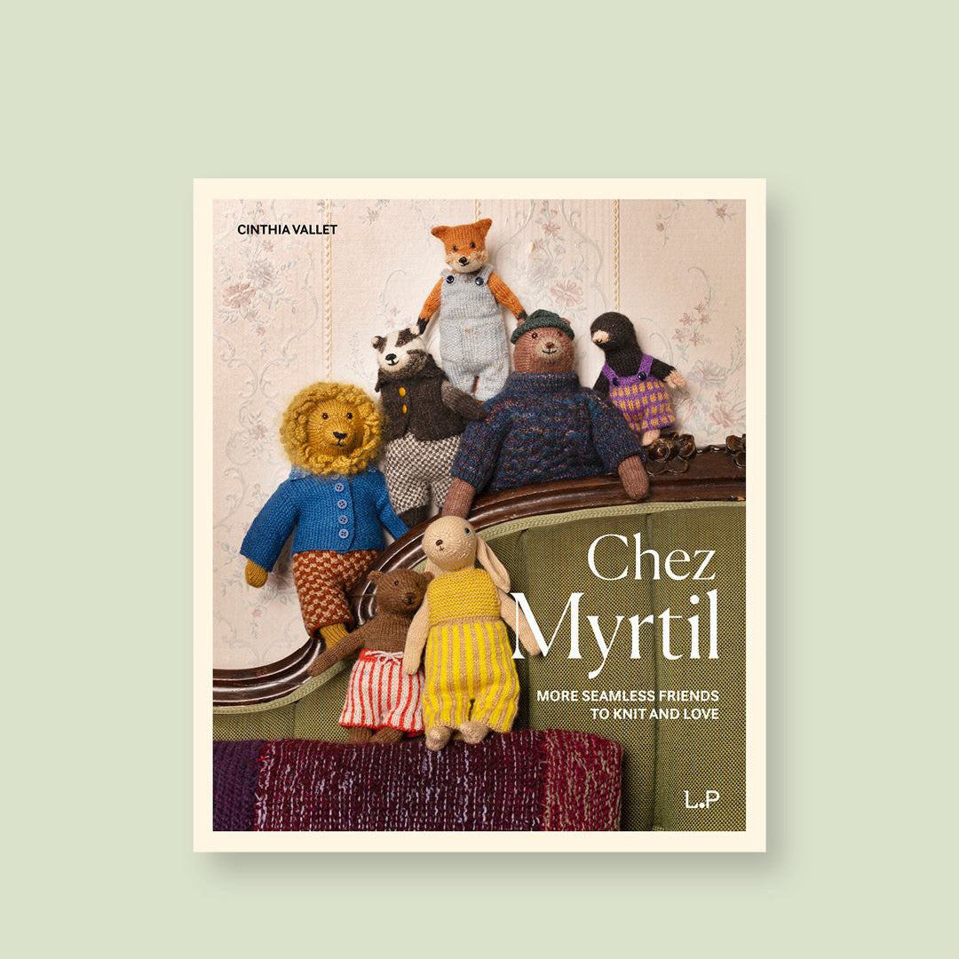Cover van het boek Chez Myrtil met de hele gebreide dierenfamile