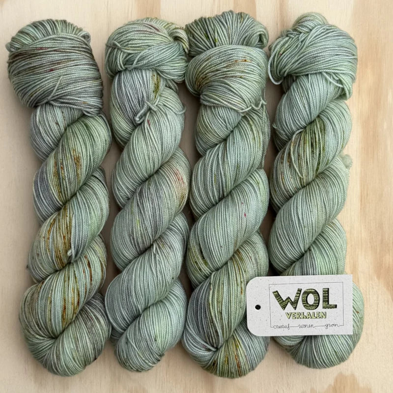 4 strengen handgeverfde Soft Merino speckled opmsage groene achtergrond 