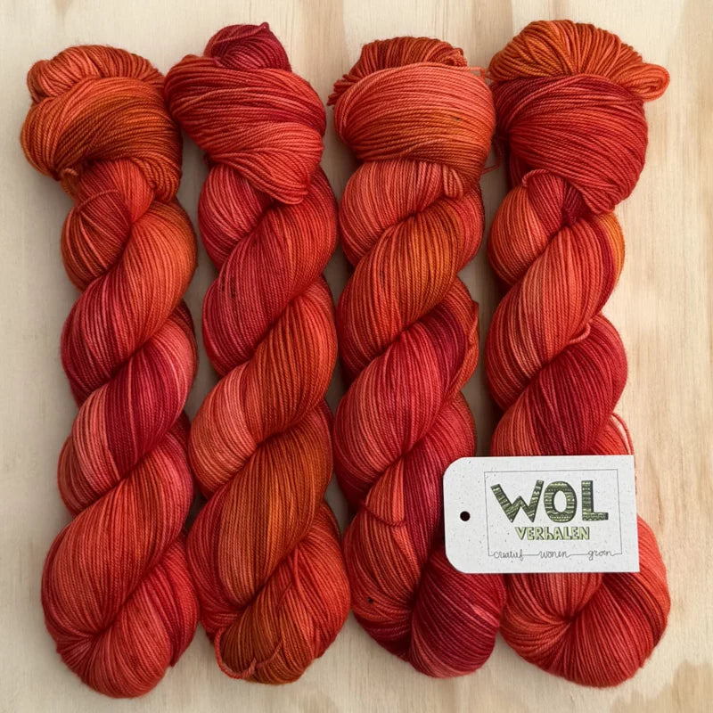 4 strengen handgeverfde Soft Merino in Multicolour oranje rood